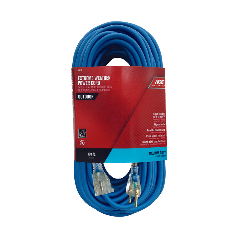 Ace Outdoor 100 ft. L Blue Extension Cord 14/3 SJOW