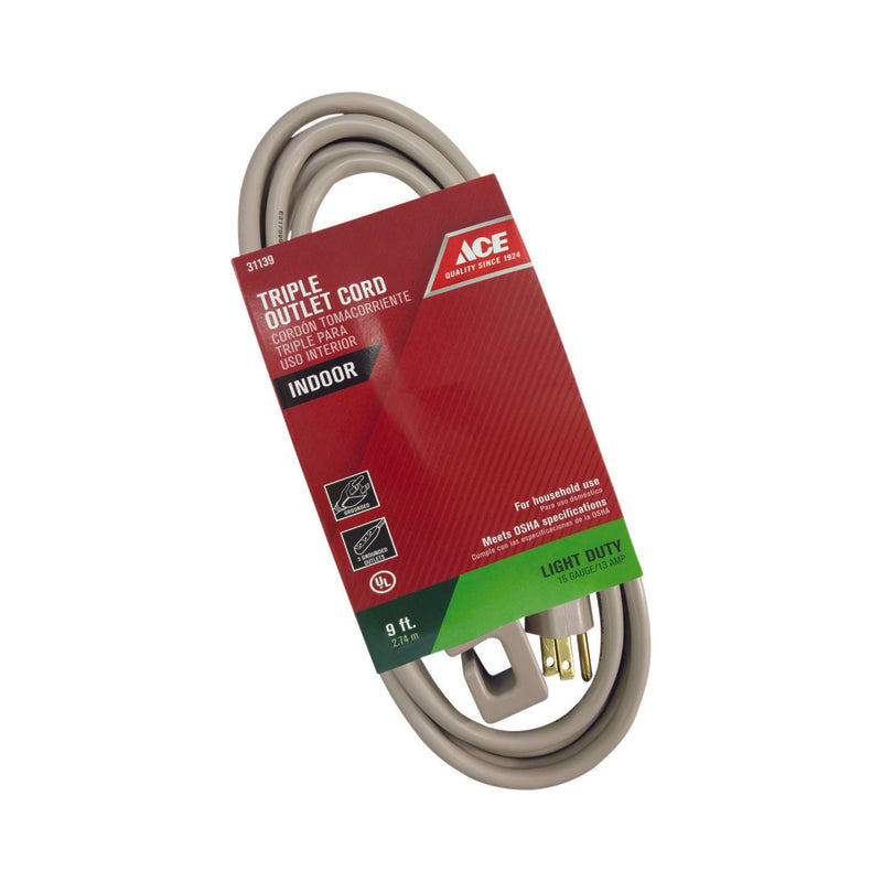 Ace Indoor 9 ft. L Beige Triple Outlet Cord 16/3 SJT