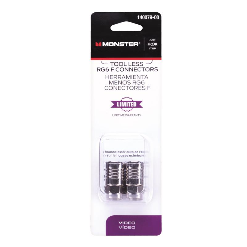 Monster Just Hook It Up Tool Less RG6 Quad Coaxial Connector 2 pk