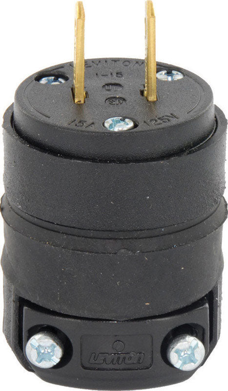 Leviton Commercial and Residential Rubber Straight Blade Plug 1-15P 18-12 AWG 2 Pole 2 Wire