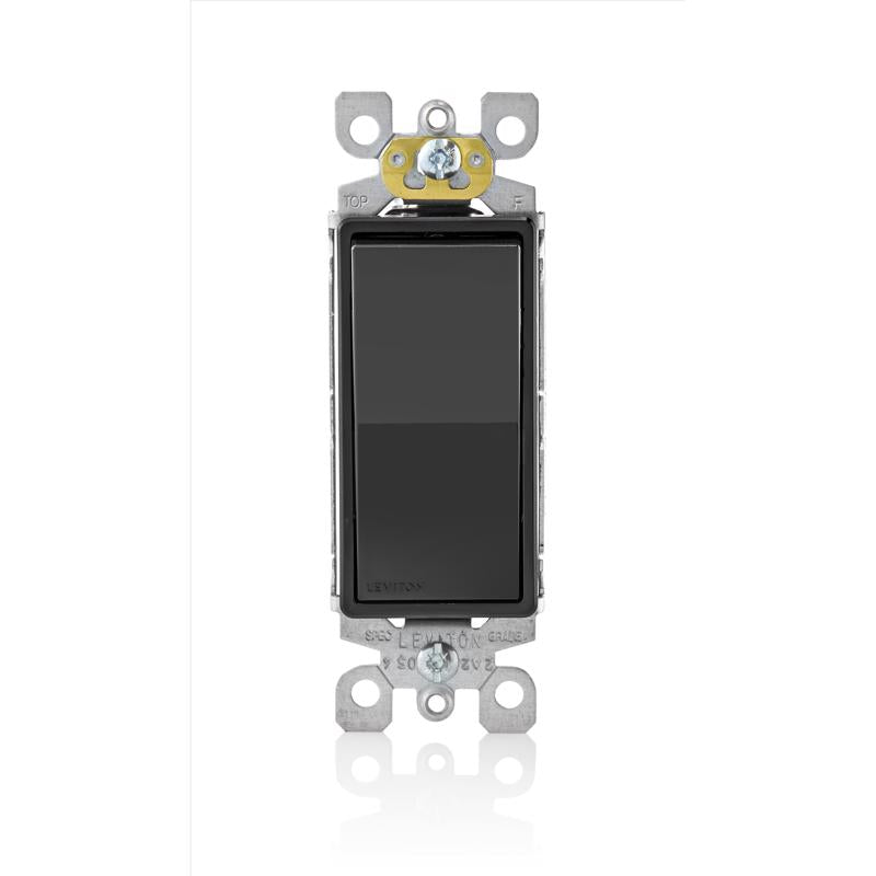 Leviton Decora 15 amps Single Pole Rocker AC Quiet Switch Black 1 pk