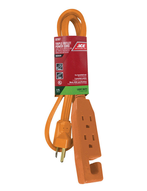 Ace Indoor 3 ft. L Orange Triple Outlet Cord 16/3 SPT-2