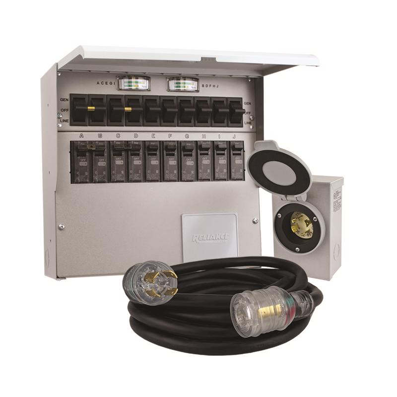 Reliance Controls 30 amps 250 V 1 space 10 circuits Surface Mount Generator Power Transfer Kit