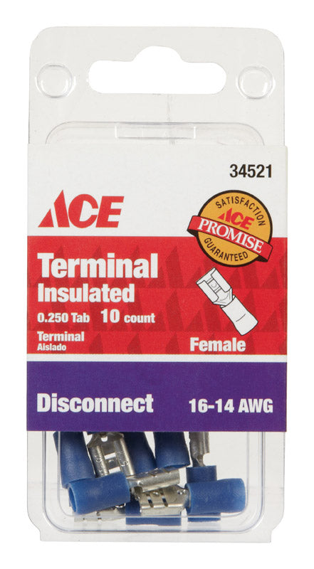 Ace Insulated Wire Female Disconnect Blue 10 pk