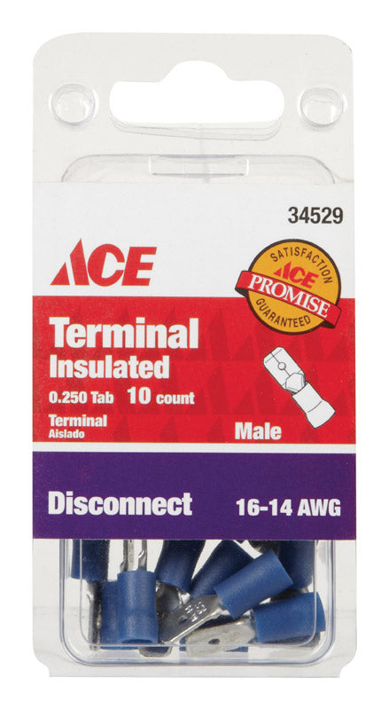 Ace Insulated Wire Male Disconnect Blue 10 pk
