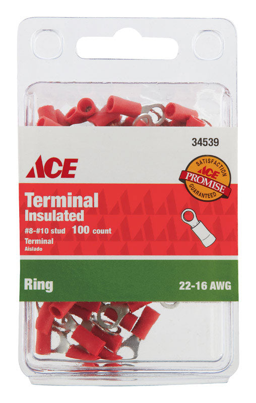 Ace Insulated Wire Ring Terminal Red 100 pk