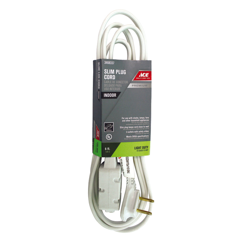 Ace Indoor 6 ft. L White Extension Cord 16/2 SPT-2