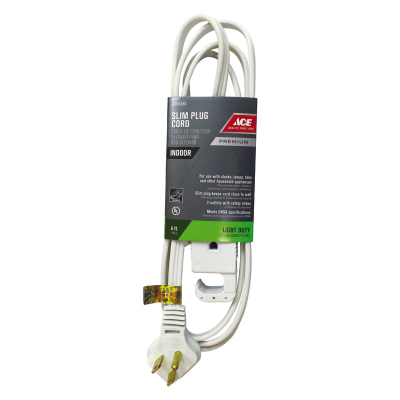 Ace Indoor 6 ft. L White Extension Cord 16/3 SPT-3