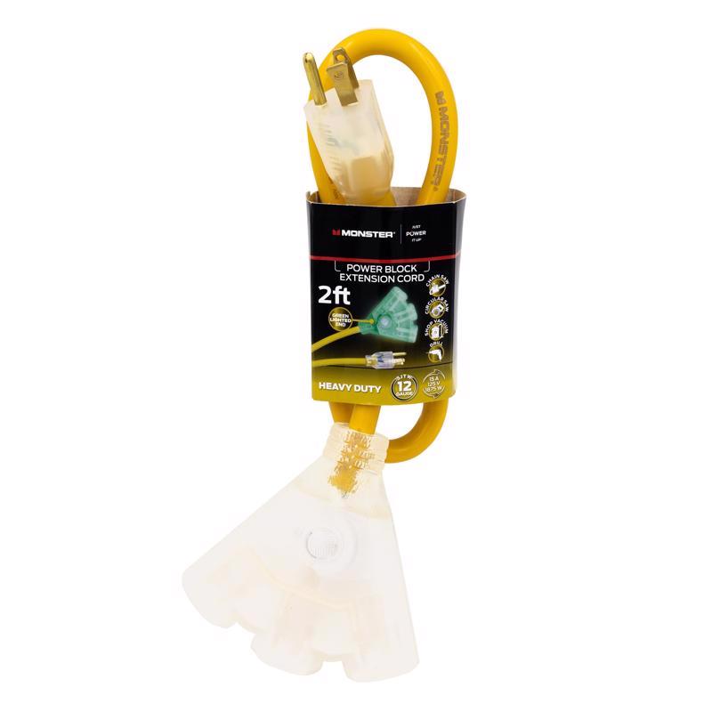Monster Just Power It Up Outdoor 2 ft. L Yellow Extension Cord 12/3 SJTW