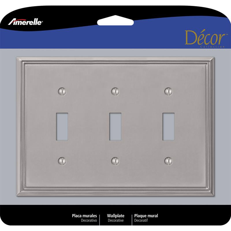 Amerelle Metro Brushed Nickel 3 gang Die-Cast Metal Toggle Wall Plate 1 pk
