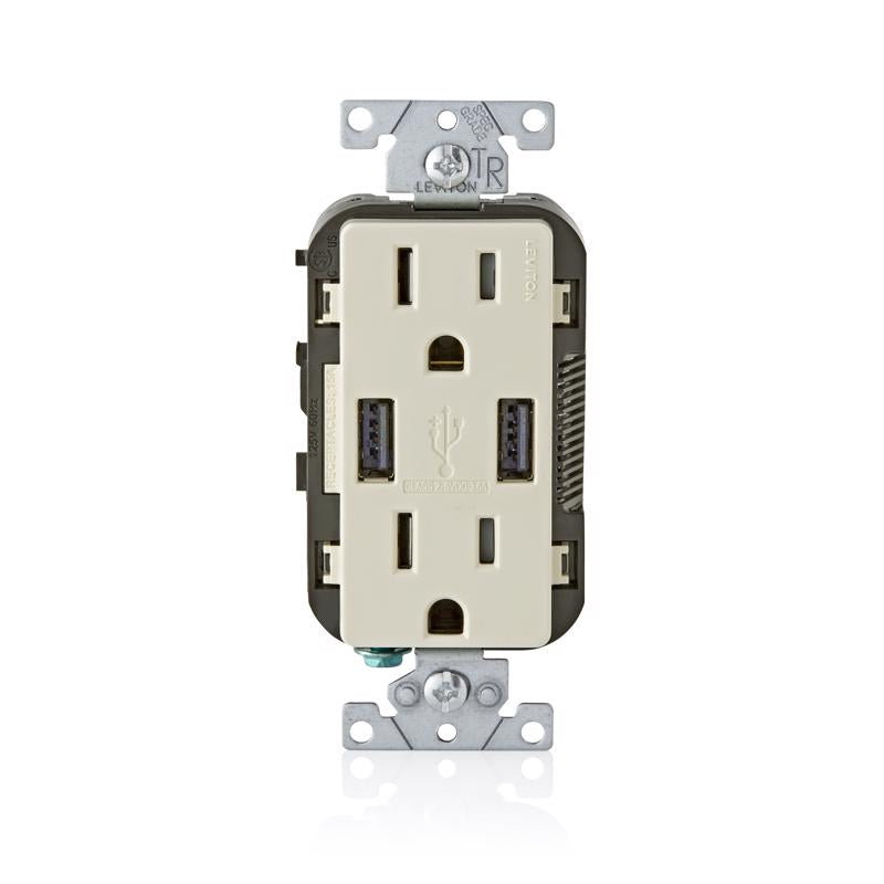 Leviton Decora 15 amps 125 V Duplex Light Almond Outlet and USB Charger 5-15R 1 pk