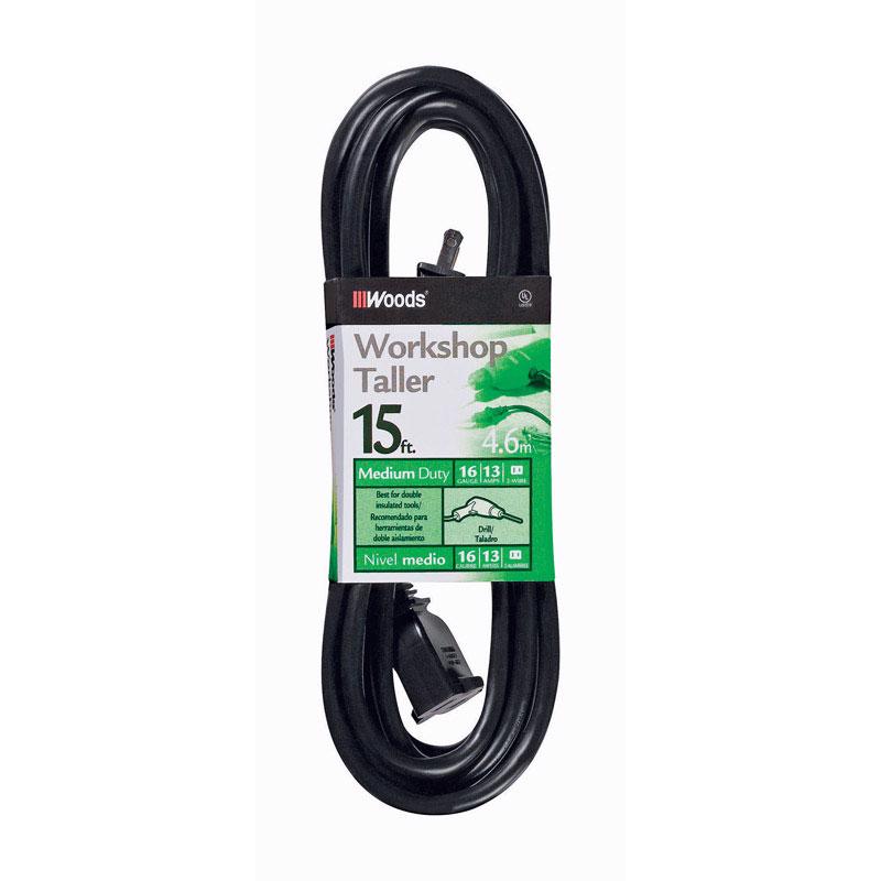 Woods Indoor or Outdoor 15 ft. L Black Extension Cord 16/2