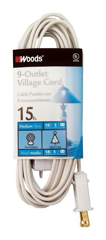 Woods Indoor 15 ft. L White Extension Cord with Switch 18/2