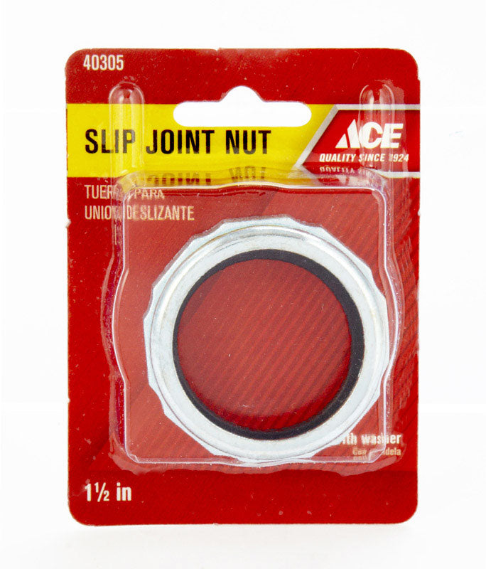 Ace 1-1/2 in. D Chrome Rubber Slip Joint Nut and Washer 1 pk