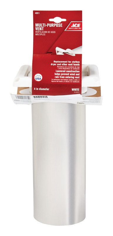 Ace 4 in. W X 6 in. L White Plastic Dryer Vent Hood