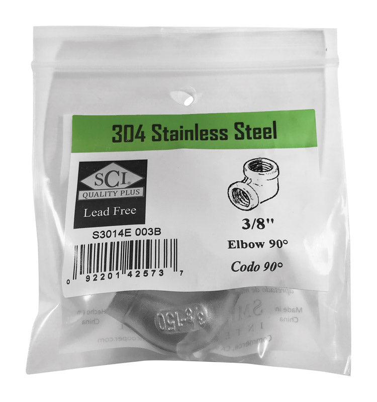 Smith-Cooper 3/8 in. FPT X 3/8 in. D FPT Stainless Steel 90 Degree Elbow