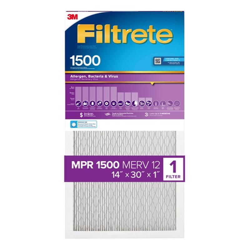 Filtrete 14 in. W X 30 in. H X 1 in. D Synthetic 1500 MPR Pleated Ultra Allergen Filter 1 pk
