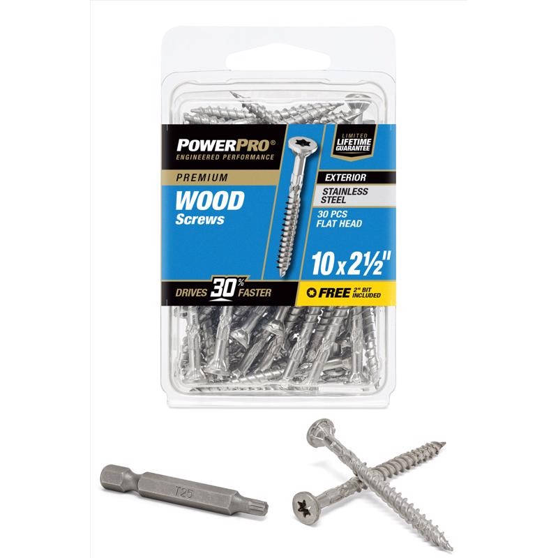 HILLMAN Power Pro No. 10 Ga. X 2-1/2 in. L Stainless Steel Star Flat Head Exterior Deck Screws 30 pk