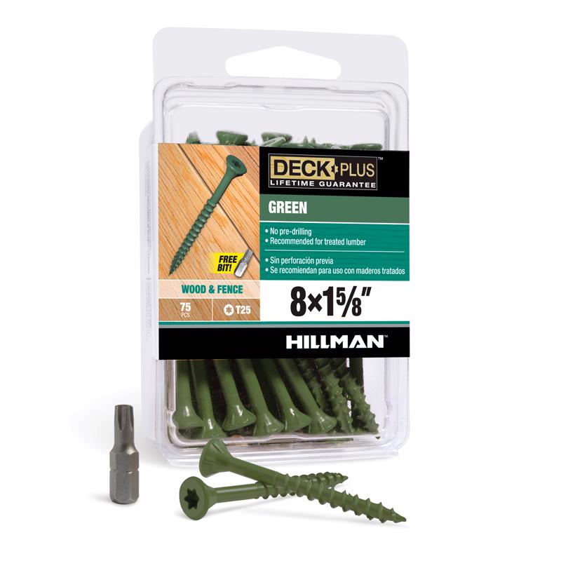 HILLMAN Deck Plus No. 8 Ga. X 1-5/8 in. L Green Star Flat Head Exterior Deck Screws 75 pk