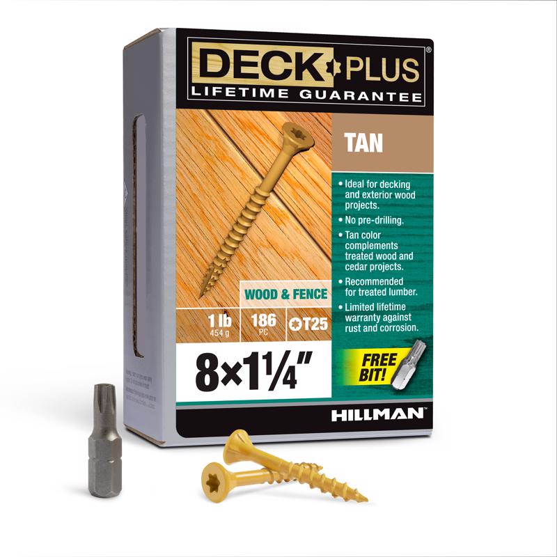 HILLMAN Deck Plus No. 8 Ga. X 1-1/4 in. L Tan Star Flat Head Exterior Deck Screws 1 lb 186 pk