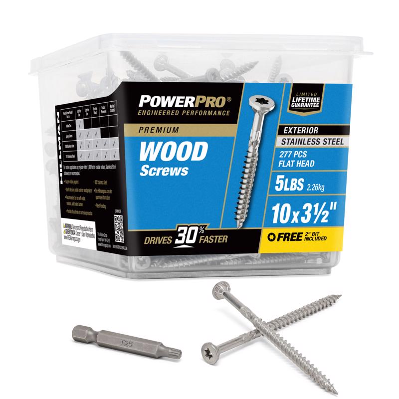 HILLMAN Power Pro No. 10 Ga. X 3-1/2 in. L Stainless Steel Star Flat Head Exterior Deck Screws 5 lb