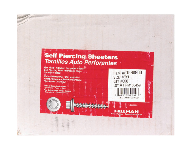 HILLMAN No. 10 Ga. X 1 in. L Hex Hex Washer Head Self-Piercing Screws 4000 ct 1 pk