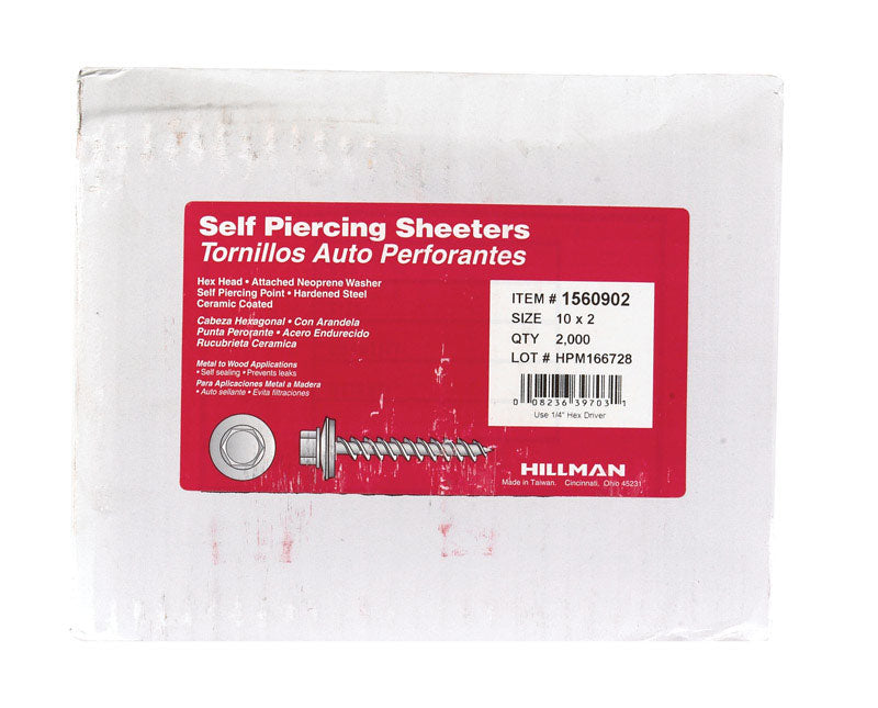 HILLMAN No. 10 Ga. X 2 in. L Slotted Hex Washer Head Self-Piercing Screws 2000 pk