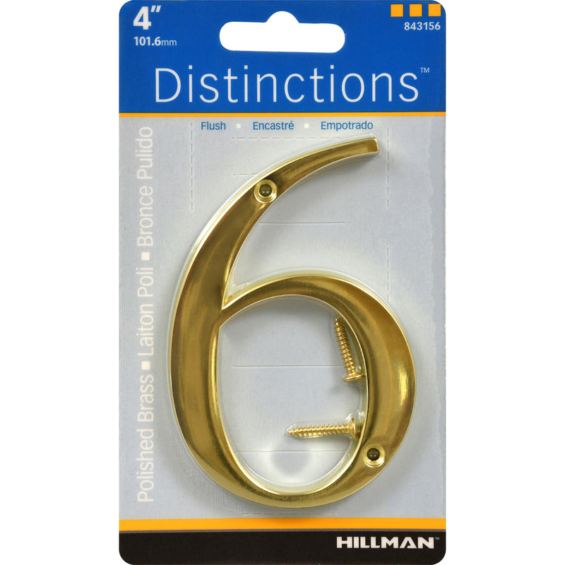 HILLMAN Distinctions 4 in. Gold Zinc Die-Cast Screw-On Number 6 1 pc
