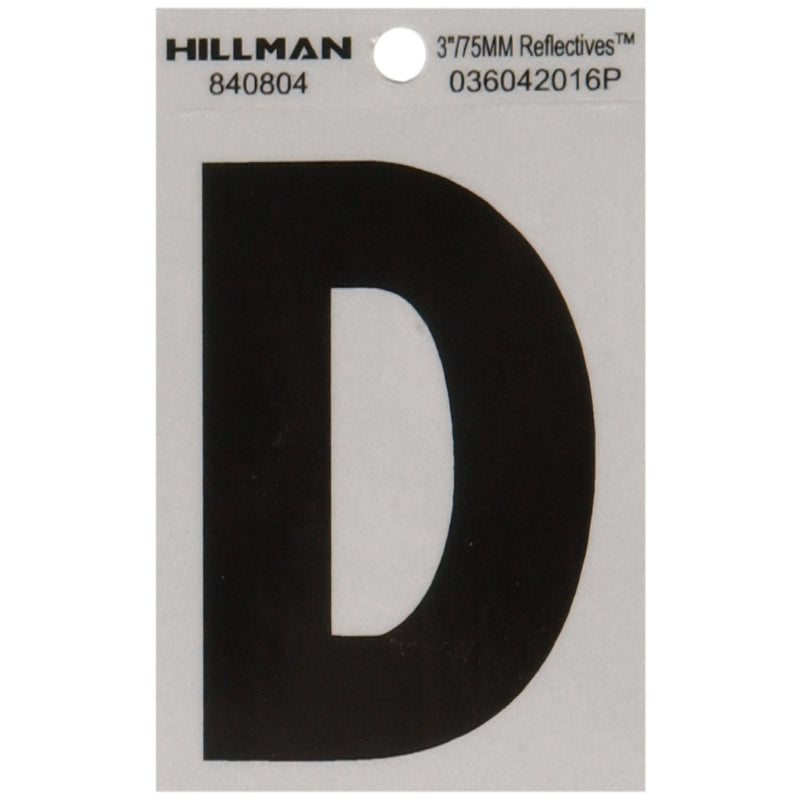 HILLMAN 3 in. Reflective Black Vinyl Self-Adhesive Letter D 1 pc