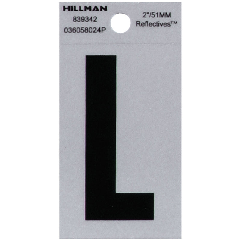 HILLMAN 2 in. Reflective Black Vinyl Self-Adhesive Letter L 1 pc