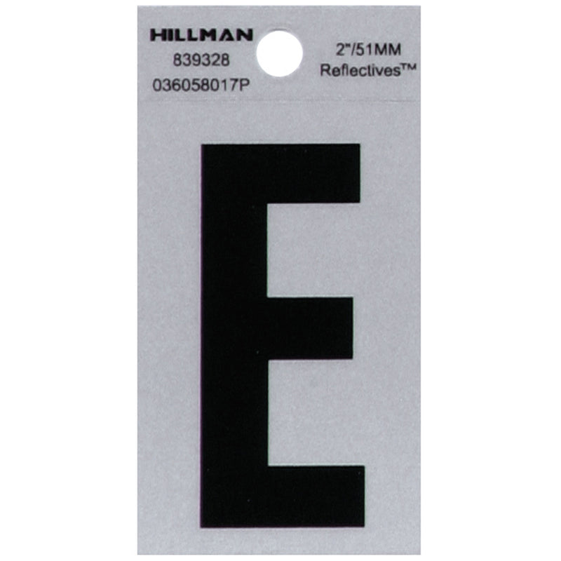 HILLMAN 2 in. Reflective Black Vinyl Self-Adhesive Letter E 1 pc