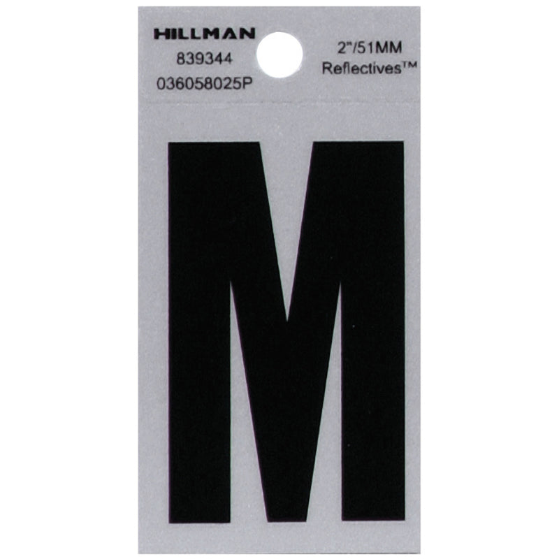 HILLMAN 2 in. Reflective Black Vinyl Self-Adhesive Letter M 1 pc