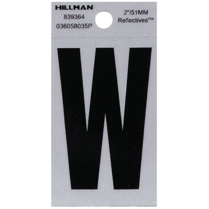 HILLMAN 2 in. Reflective Black Vinyl Self-Adhesive Letter W 1 pc