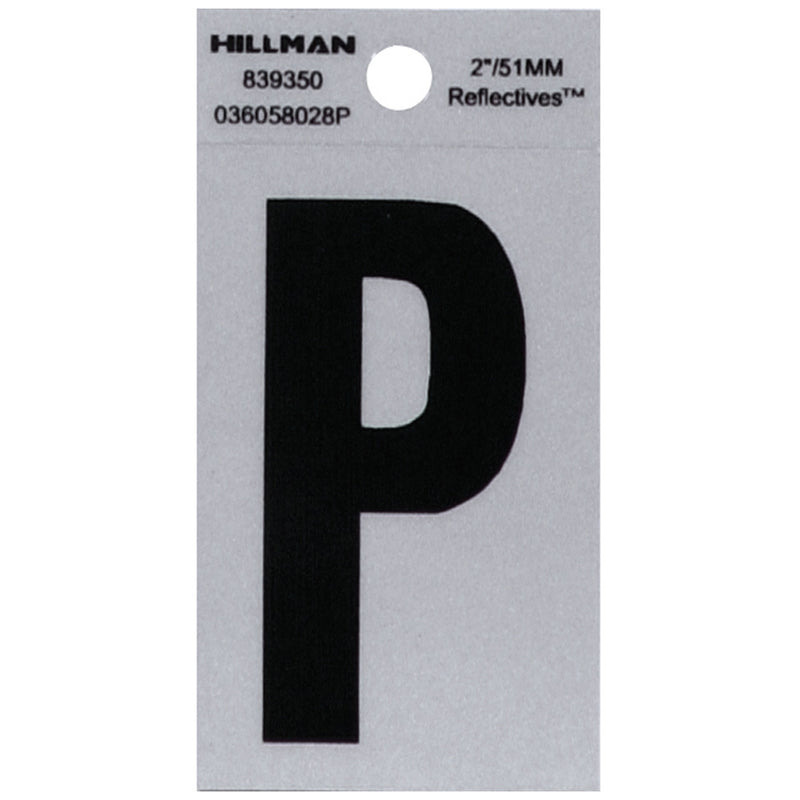 HILLMAN 2 in. Reflective Black Vinyl Self-Adhesive Letter P 1 pc