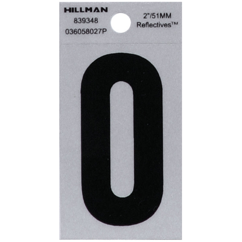 HILLMAN 2 in. Reflective Black Vinyl Self-Adhesive Letter O 1 pc
