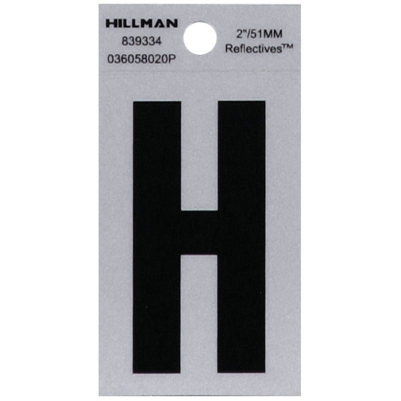 HILLMAN 2 in. Reflective Black Vinyl Self-Adhesive Letter H 1 pc