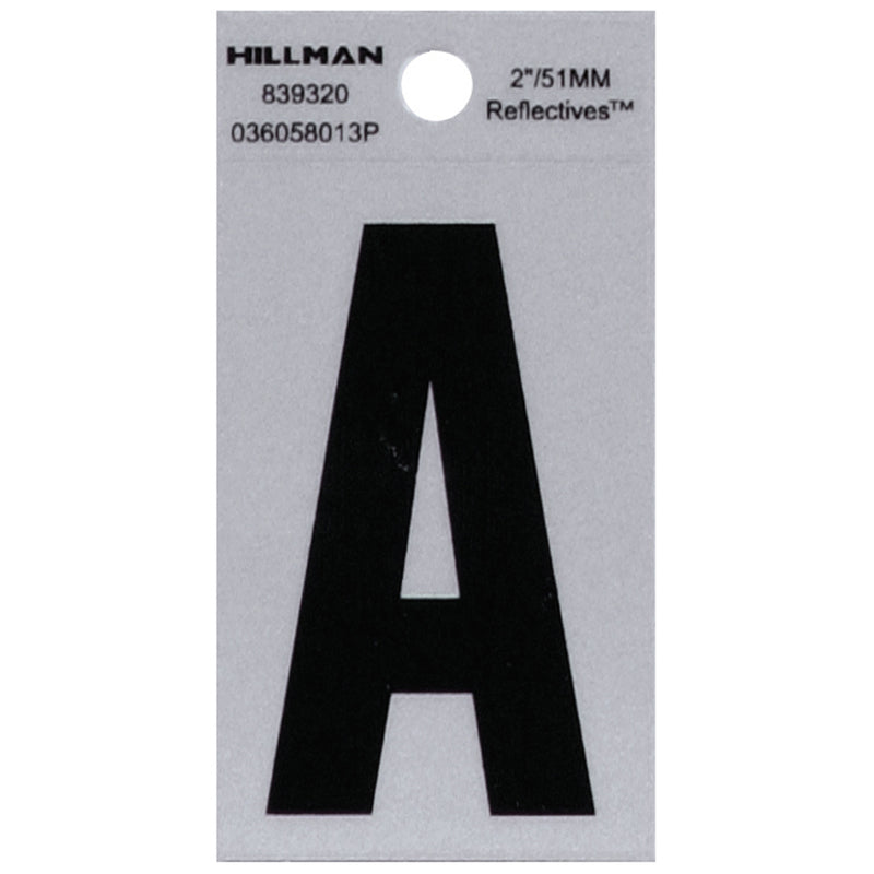 HILLMAN 2 in. Reflective Black Vinyl Self-Adhesive Letter A 1 pc