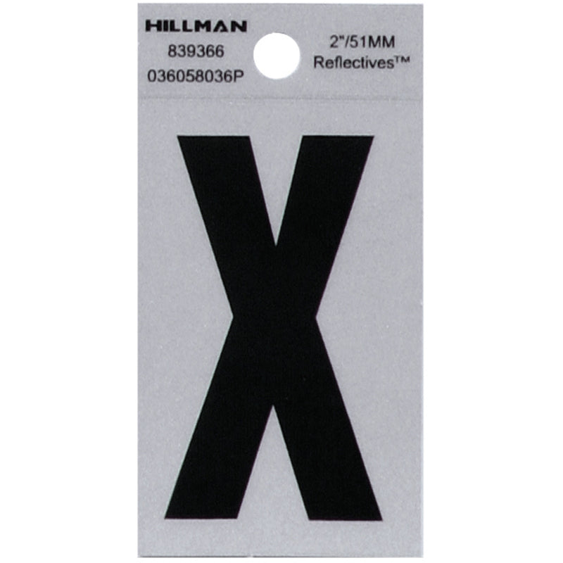 HILLMAN 2 in. Reflective Black Vinyl Self-Adhesive Letter X 1 pc