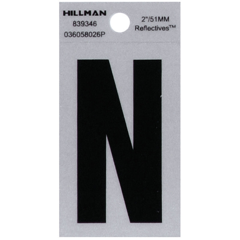 HILLMAN 2 in. Reflective Black Vinyl Self-Adhesive Letter N 1 pc