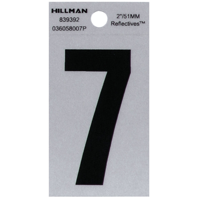 HILLMAN 2 in. Reflective Black Vinyl Self-Adhesive Number 7 1 pc