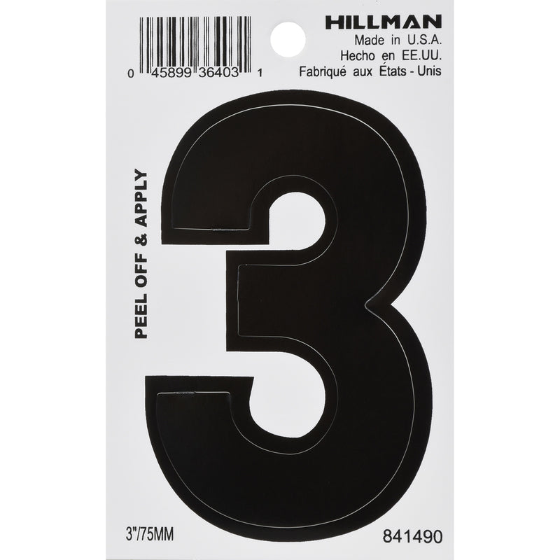 HILLMAN 3 in. Black Vinyl Self-Adhesive Number 3 1 pc