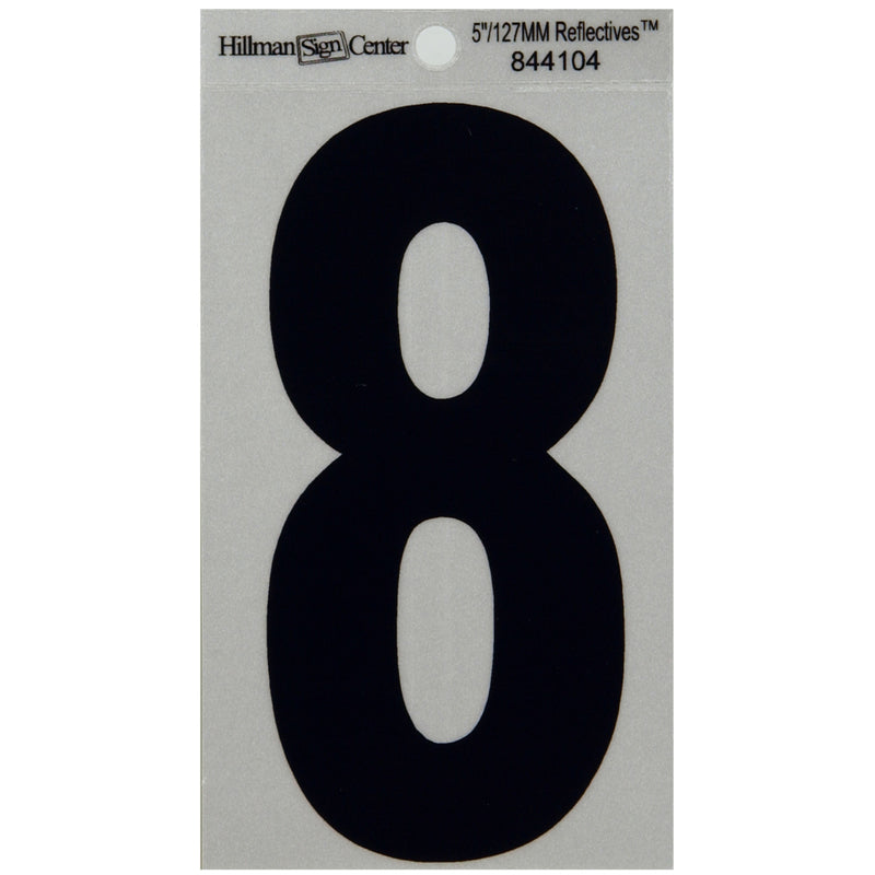 HILLMAN 5 in. Reflective Black Vinyl Self-Adhesive Number 8 1 pc