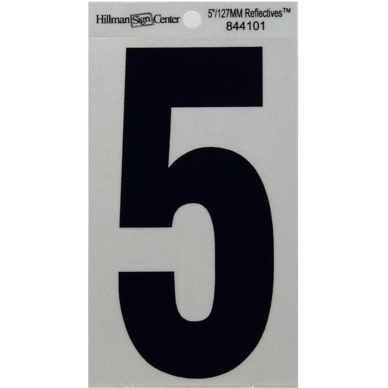HILLMAN 5 in. Reflective Black Vinyl Self-Adhesive Number 5 1 pc