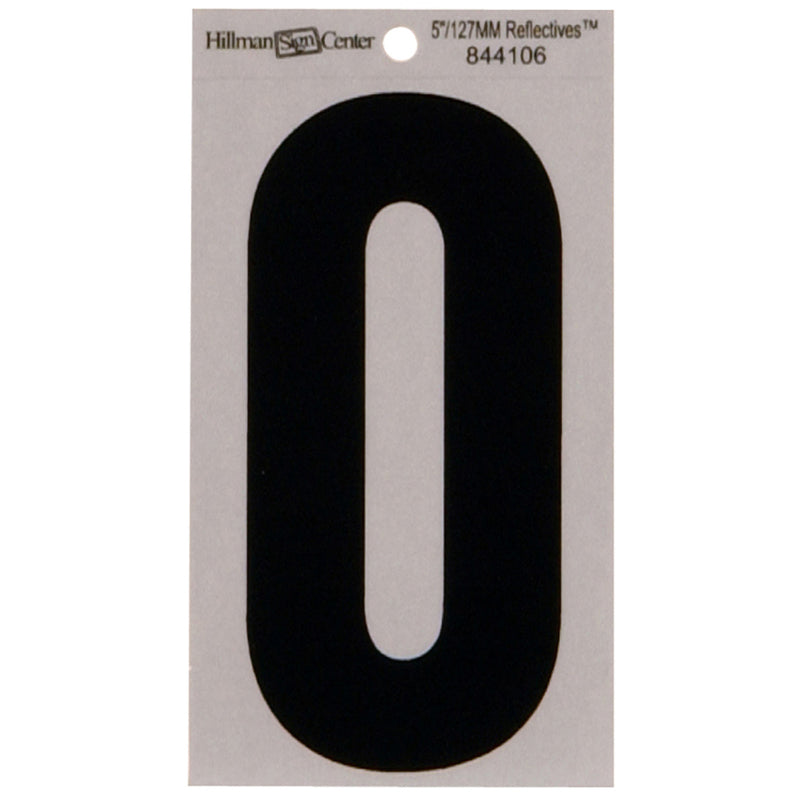 HILLMAN 5 in. Reflective Black Vinyl Self-Adhesive Number 0 1 pc