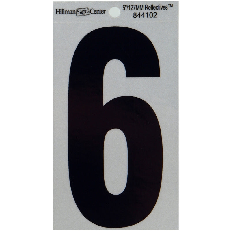 HILLMAN 5 in. Reflective Black Vinyl Self-Adhesive Number 6 1 pc