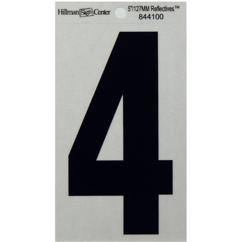 HILLMAN 5 in. Reflective Black Vinyl Self-Adhesive Number 4 1 pc