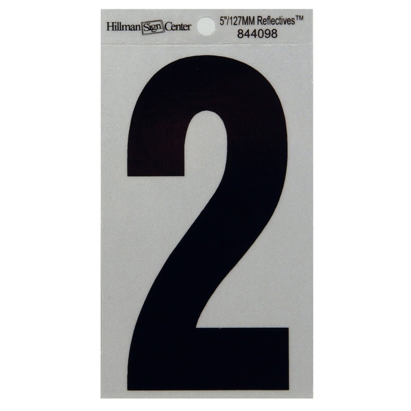 HILLMAN 5 in. Reflective Black Vinyl Self-Adhesive Number 2 1 pc