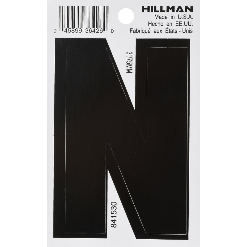 HILLMAN 3 in. Black Vinyl Self-Adhesive Letter N 1 pc