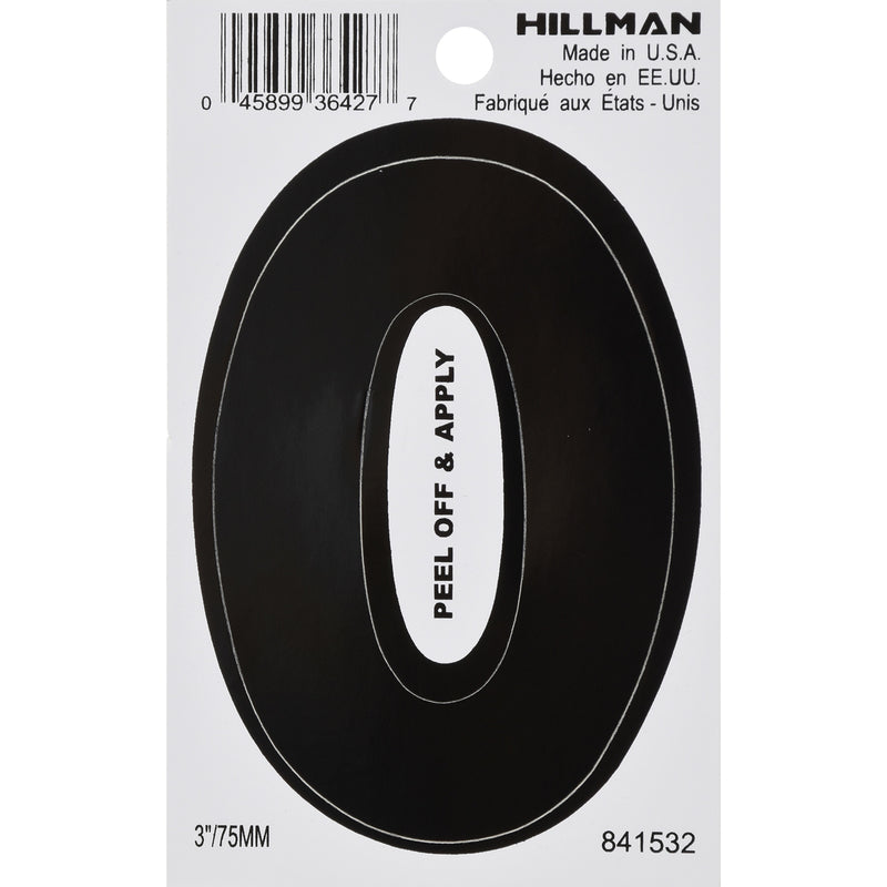 HILLMAN 3 in. Black Vinyl Self-Adhesive Letter O 1 pc