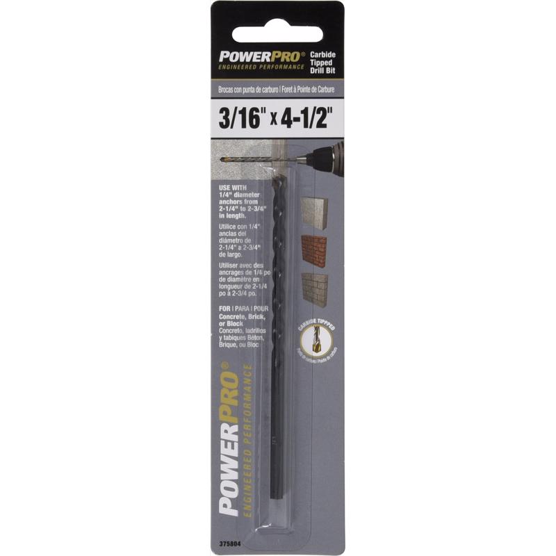 HILLMAN Power Pro 3/16 in. X 4-1/2 in. L Carbon Steel Drill Bit 1 pk
